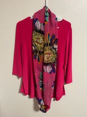 Sympli Fuchsia Crewneck Tunic with Scarf